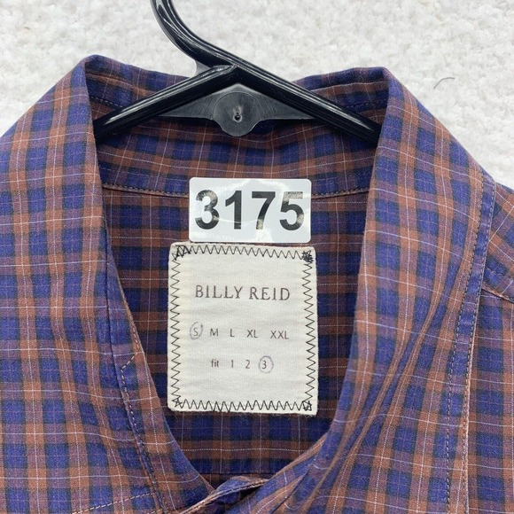Billy Reid Button Up Shirt Mens Small 3 Plaid Check Blue Orange Preppy Designer - Picture 8 of 8